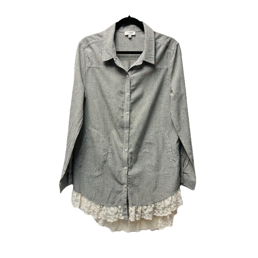 Umgee L Gray Striped Lace Tunic Shirt Dress